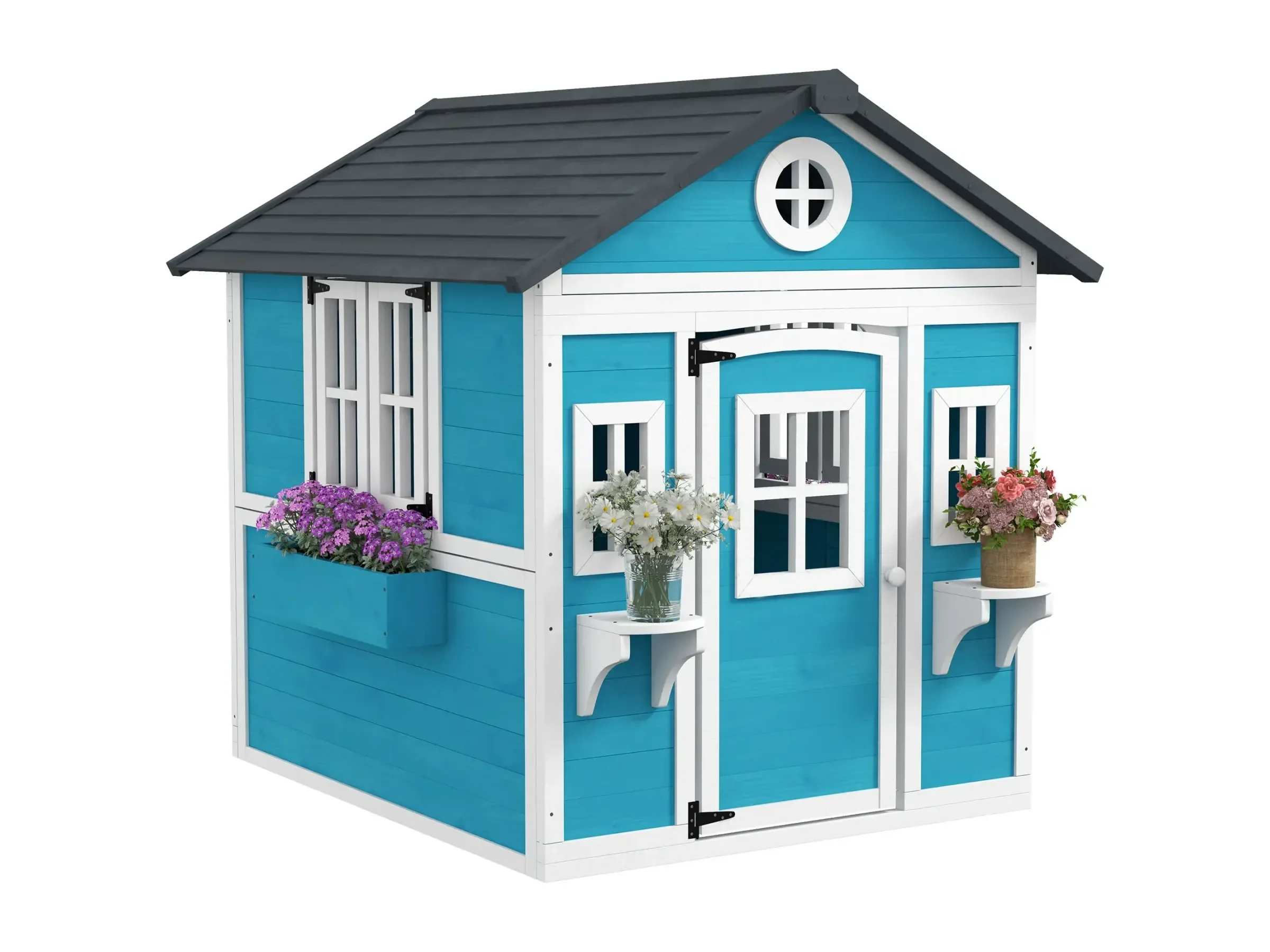 Outsunny Kinderspielhaus aus Holz Outdoor mit Fenster für Kinder 3-8 Jahre