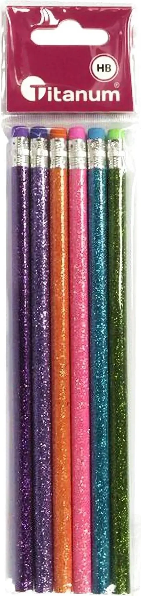 Glitter-Bleistifte HB mit Radiergummi – 6er-Set