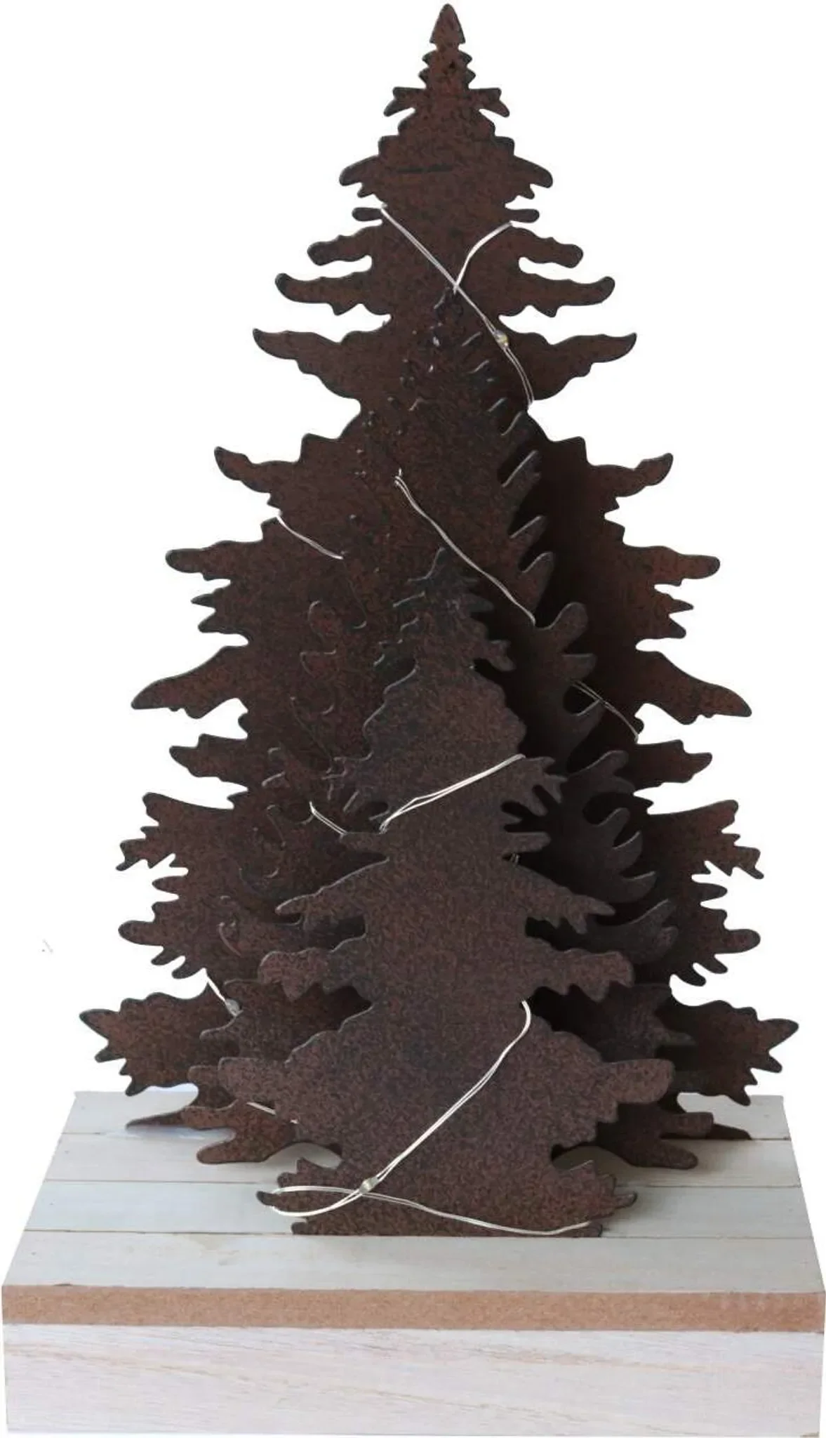 LED Metallbaum Tannen – 3D-Dekoration mit Holzfuß, 12 warmweiße LEDs